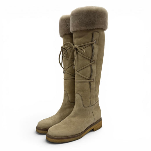 Great Loro Piana Knee-high boots Lace-up sheepskin boots beige Mouton Women 38