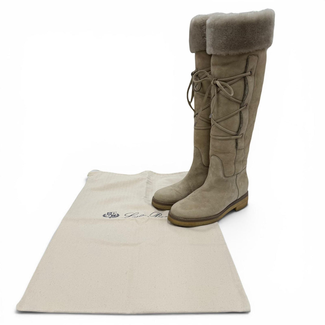 Great Loro Piana Knee-high boots Lace-up sheepskin boots beige Mouton Women 38
