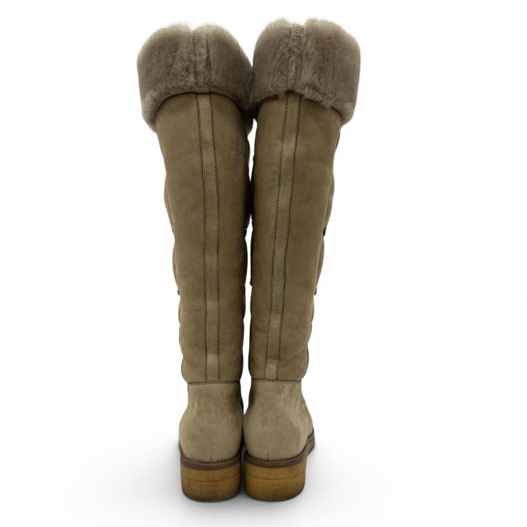 Great Loro Piana Knee-high boots Lace-up sheepskin boots beige Mouton Women 38