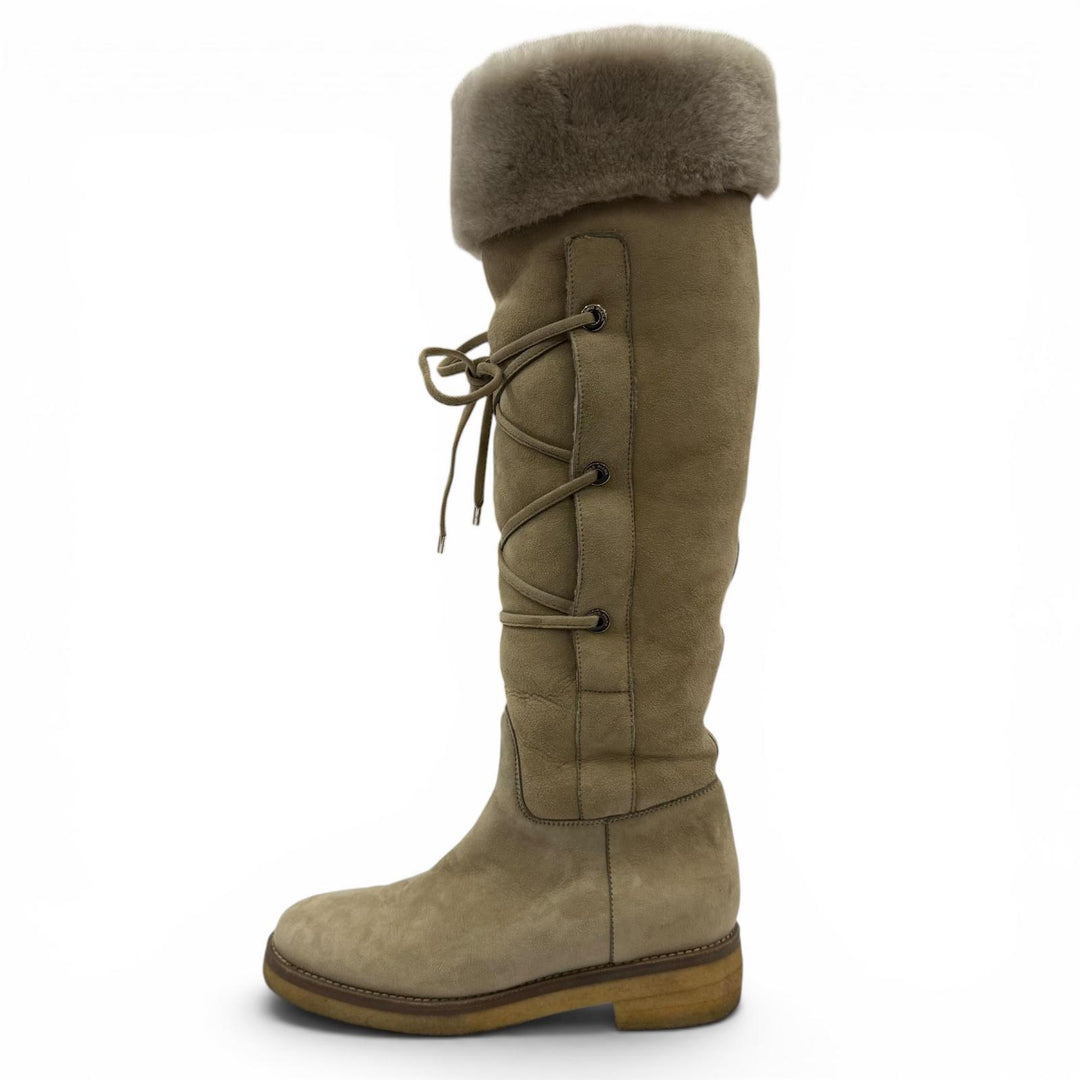 Great Loro Piana Knee-high boots Lace-up sheepskin boots beige Mouton Women 38