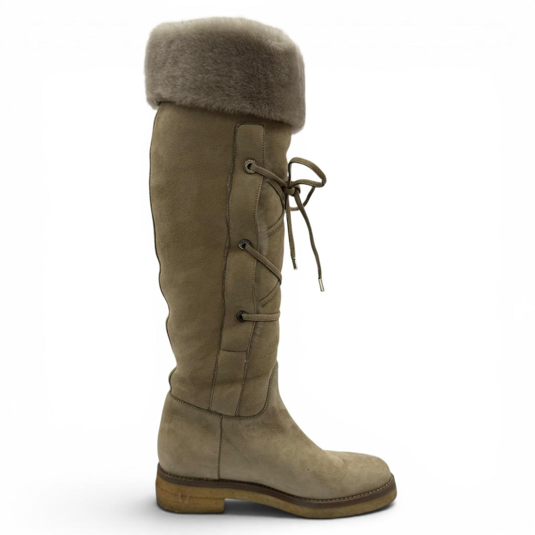 Great Loro Piana Knee-high boots Lace-up sheepskin boots beige Mouton Women 38