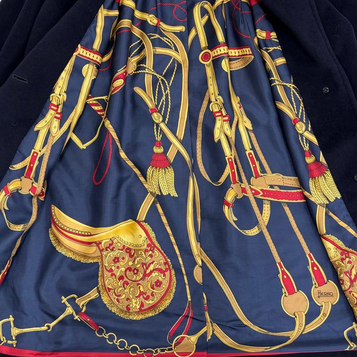 Great Herno A line coat 100% Silk with all-over patterned lining. Dark navy 42