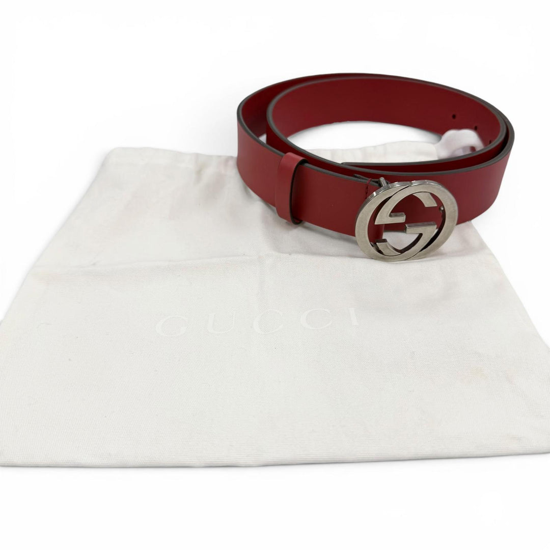 Excellent GUCCI belt Interlocking G leather Red leather Women 546389