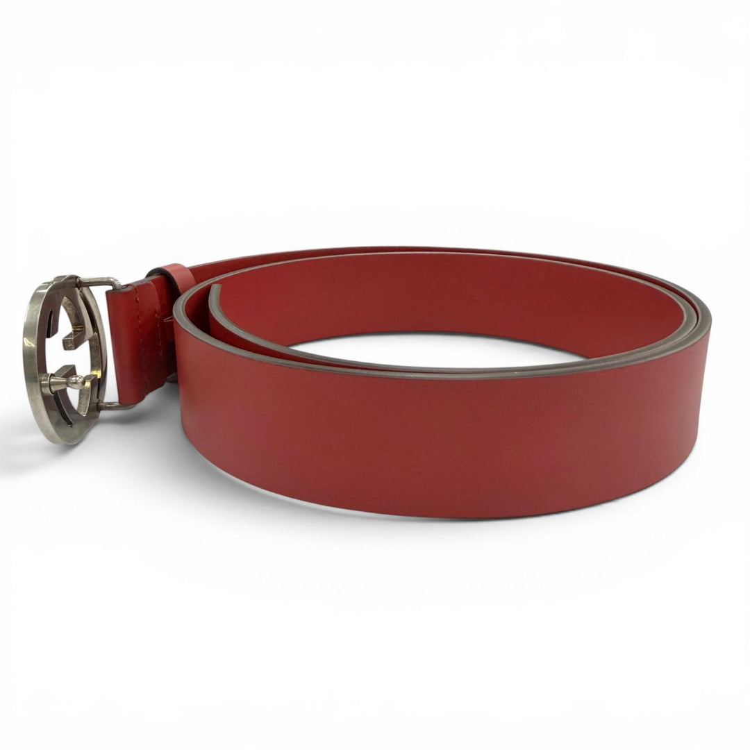 Excellent GUCCI belt Interlocking G leather Red leather Women 546389