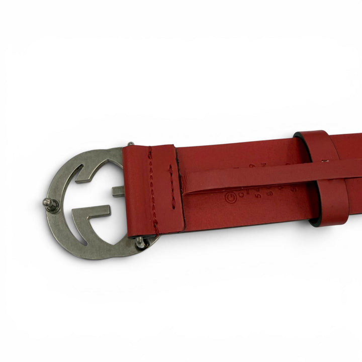 Excellent GUCCI belt Interlocking G leather Red leather Women 546389