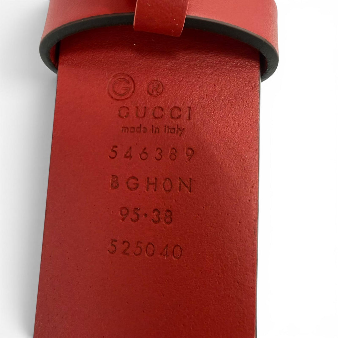 Excellent GUCCI belt Interlocking G leather Red leather Women 546389