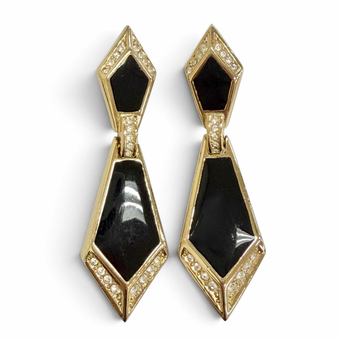 Great Christian Dior Earring Rhinestone Geometric Earrings gold onyx Women