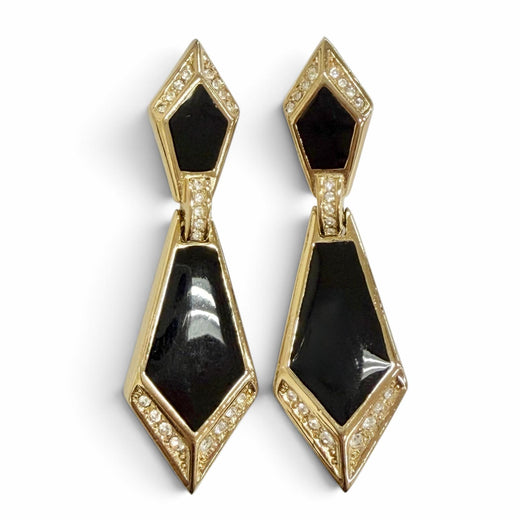 Great Christian Dior Earring Rhinestone Geometric Earrings gold onyx Women