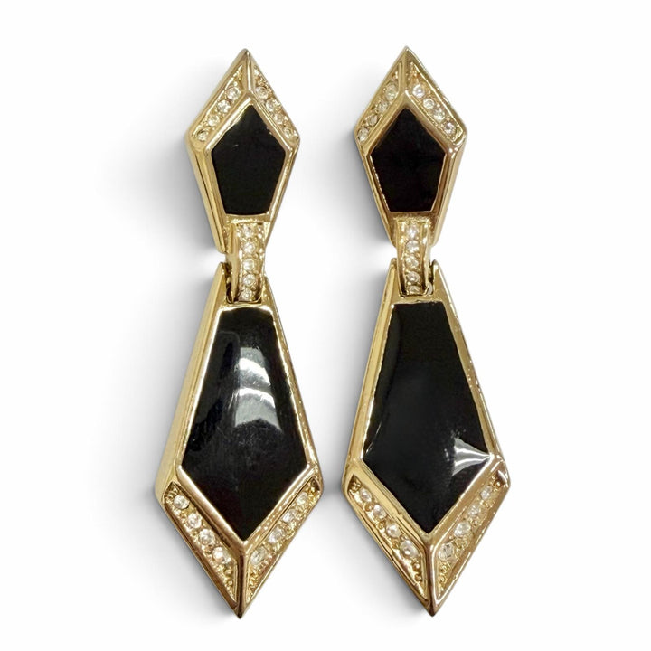 Great Christian Dior Earring Rhinestone Geometric Earrings gold onyx Women