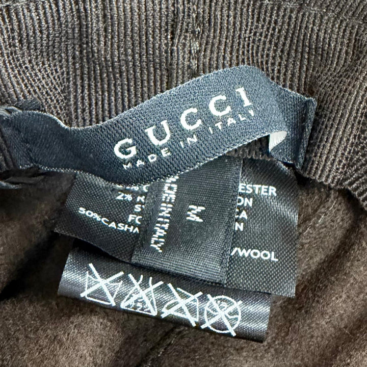 Pristine GUCCI Logo leather patch GG canvas web line bucket hat beige Women M