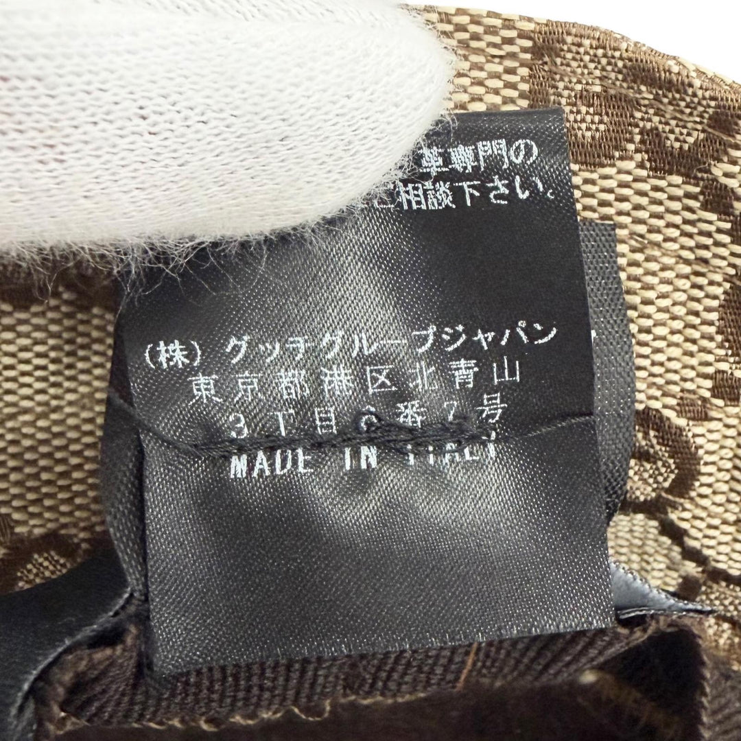 Pristine GUCCI Logo leather patch GG canvas web line bucket hat beige Women M