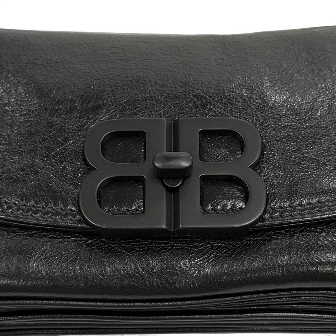 Great BALENCIAGA Shoulder Bag BB Soft Leather 2WAY black leather Women 748598