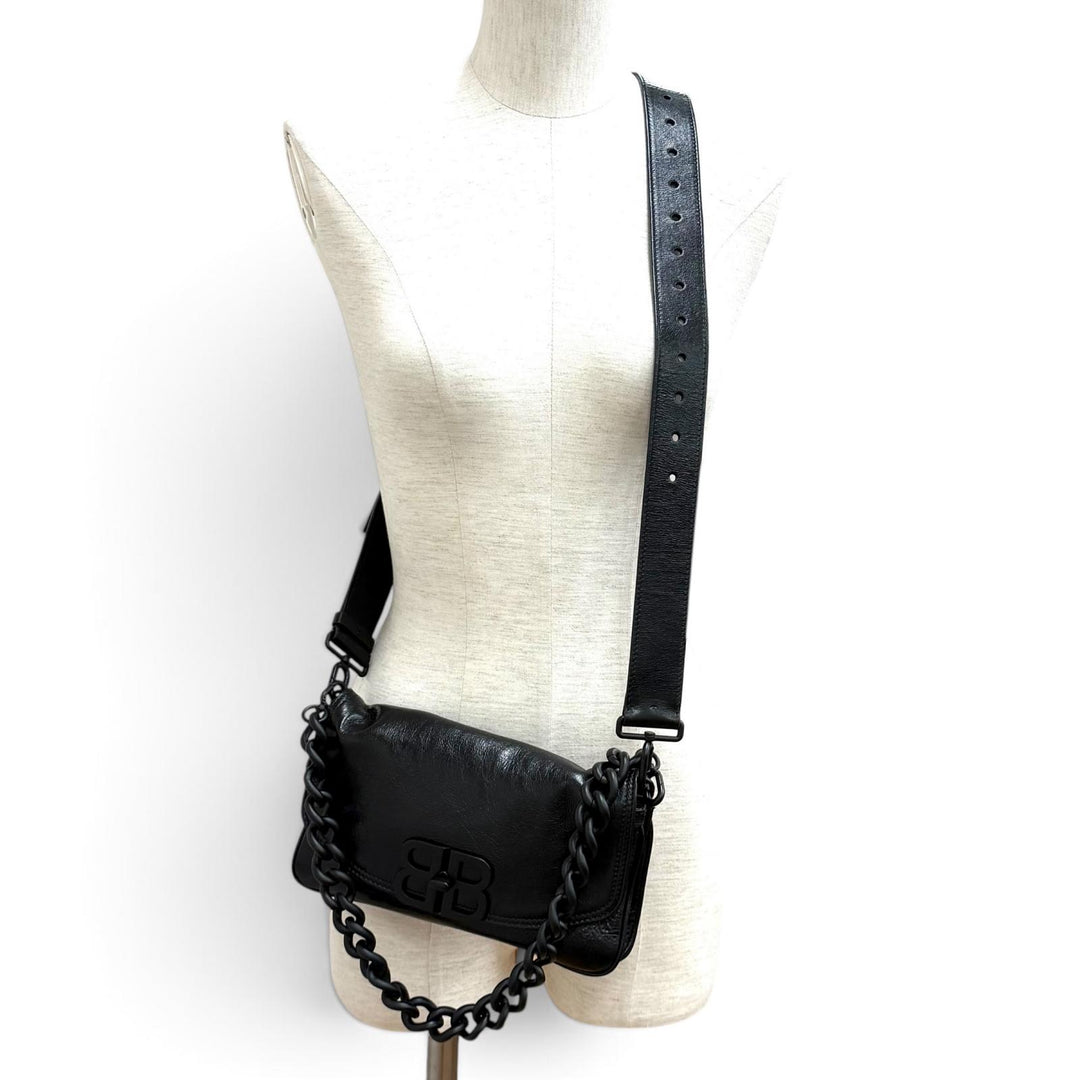 Great BALENCIAGA Shoulder Bag BB Soft Leather 2WAY black leather Women 748598