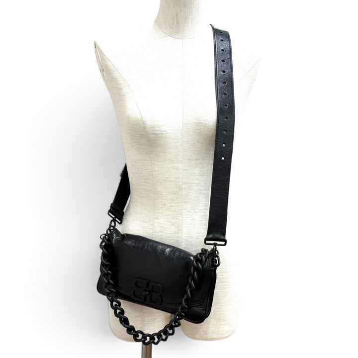 Great BALENCIAGA Shoulder Bag BB Soft Leather 2WAY black leather Women 748598
