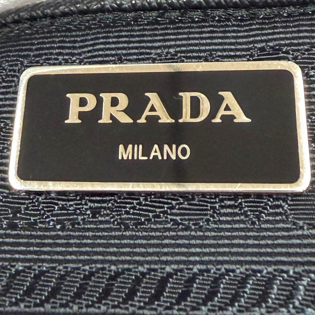 Great PRADA Shoulder Bag triangle logo triangle plate black Nylon mens 1BD953