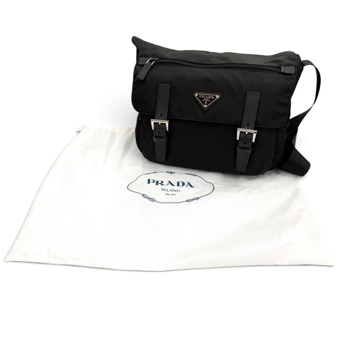 Great PRADA Shoulder Bag triangle logo triangle plate black Nylon mens 1BD953