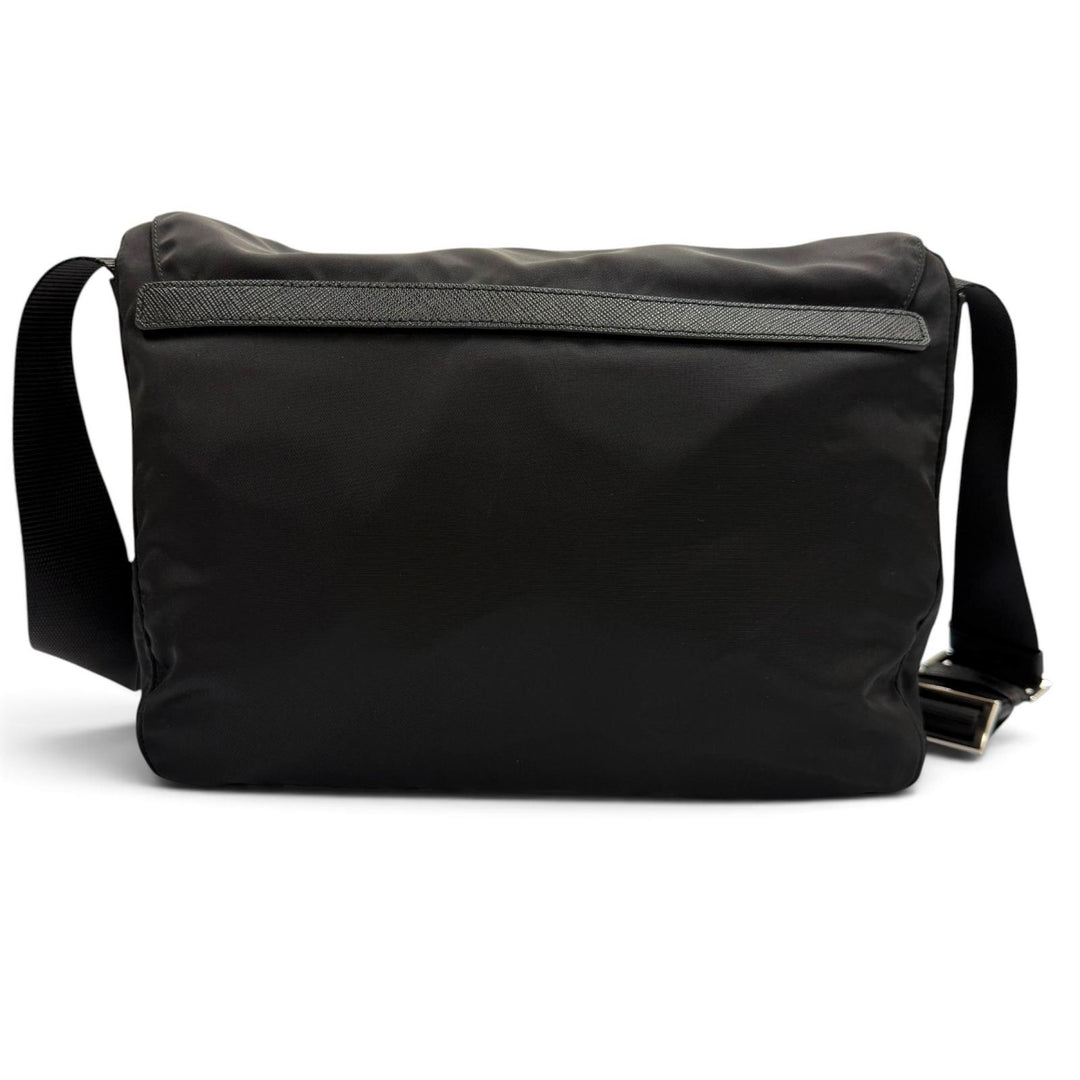 Great PRADA Shoulder Bag triangle logo triangle plate black Nylon mens 1BD953