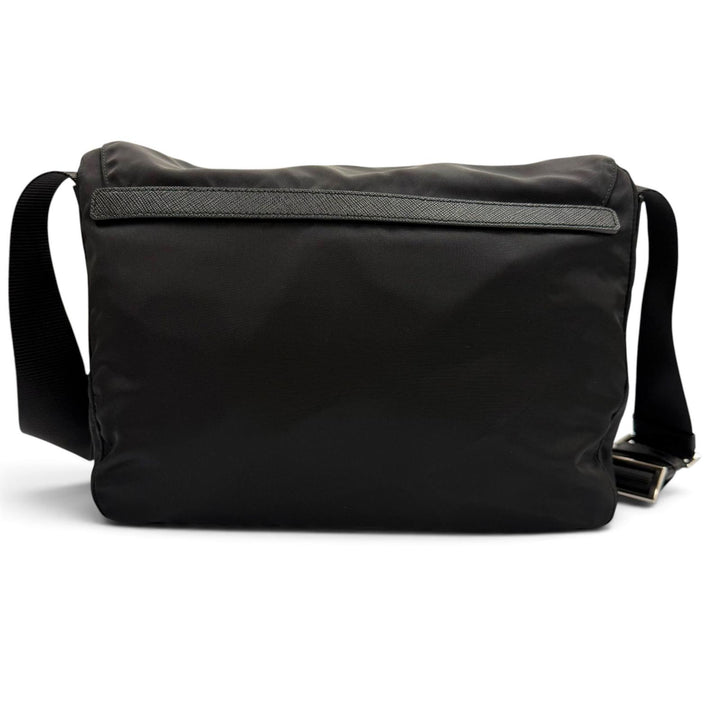 Great PRADA Shoulder Bag triangle logo triangle plate black Nylon mens 1BD953
