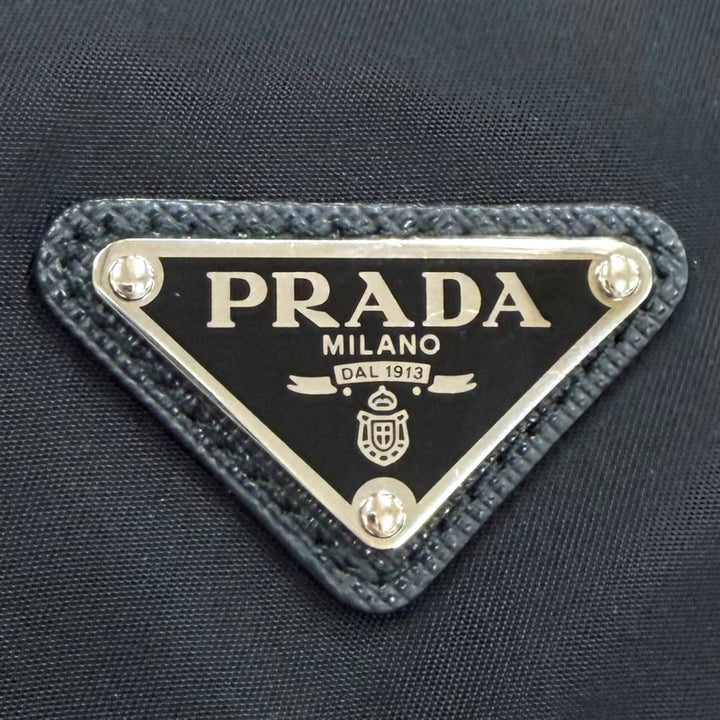 Great PRADA Shoulder Bag triangle logo triangle plate black Nylon mens 1BD953