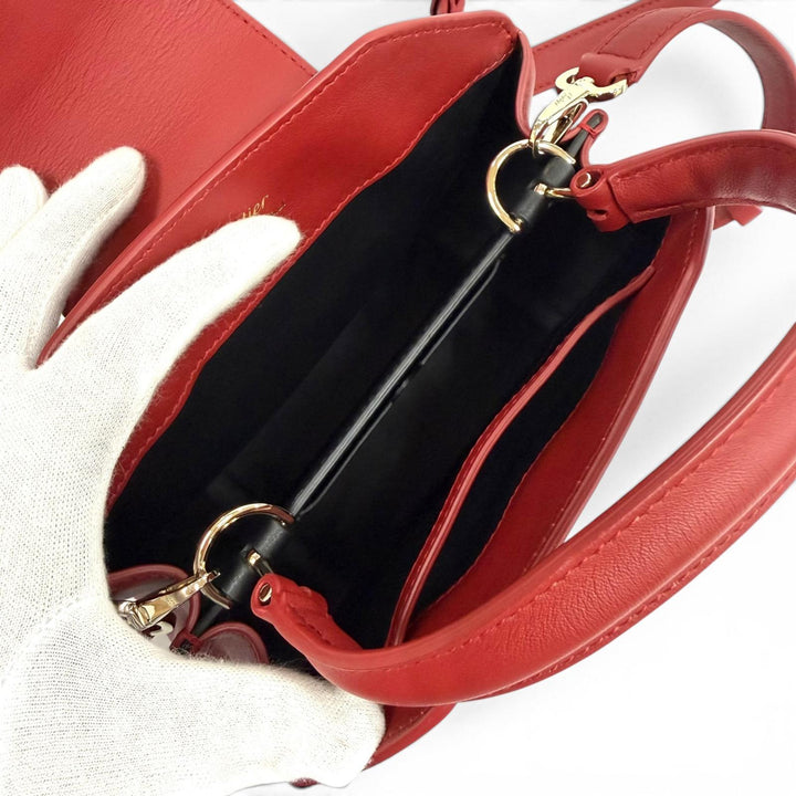 Great Cartier Shoulder Bag Garland de Cartier Mini Mirror 2-Way Leather Bag Red