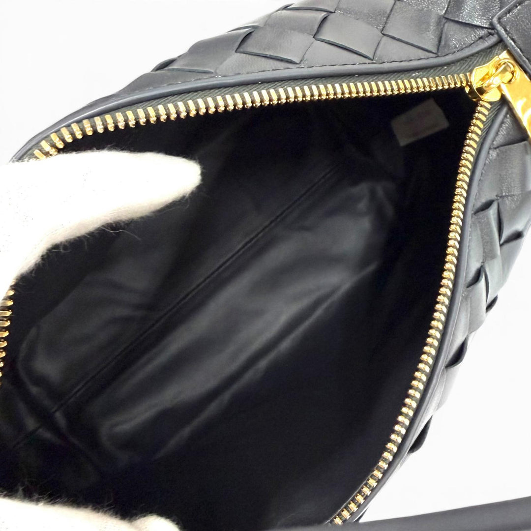 Excellent BOTTEGAVENETA Handbag Wallace INTRECCIATO leather Dark gray 754443