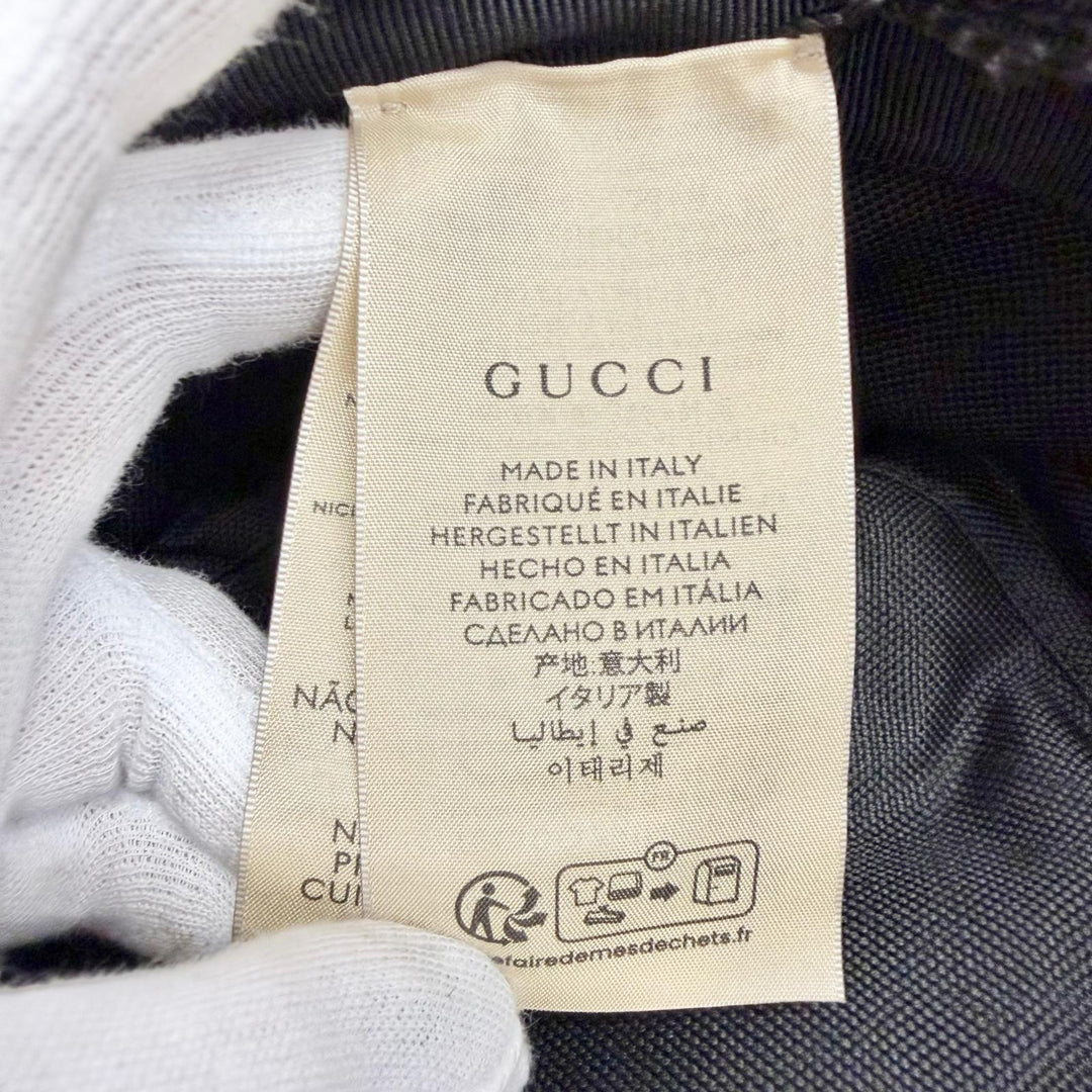 Excellent GUCCI hat GG Marmont Logo Leather Trimmed Bucket Hat black S 768647