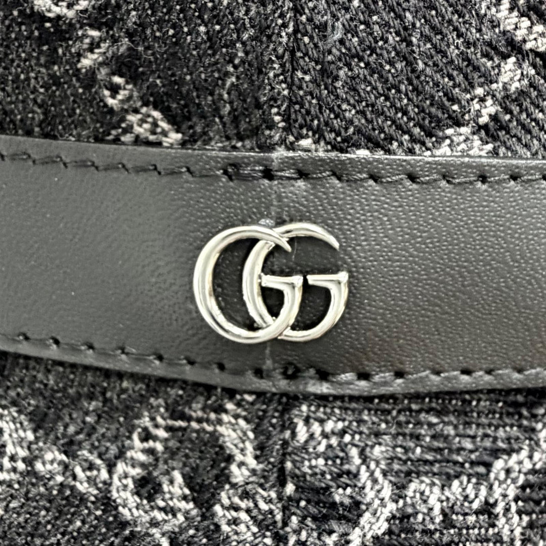 Excellent GUCCI hat GG Marmont Logo Leather Trimmed Bucket Hat black S 768647