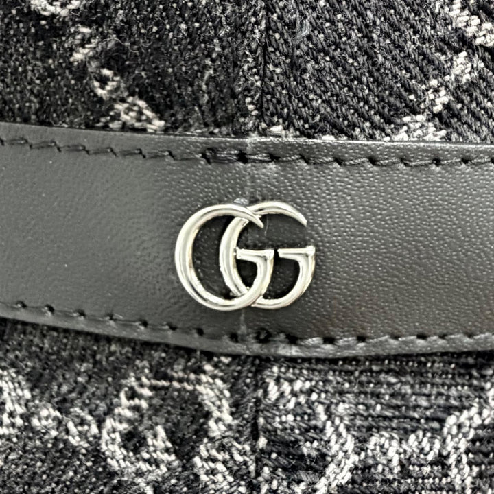 Excellent GUCCI hat GG Marmont Logo Leather Trimmed Bucket Hat black S 768647