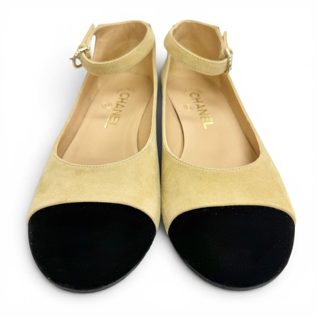 Excellent CHANEL pumps Merry Jane COCO Mark Flat Shoes Suede leather 36 G39281