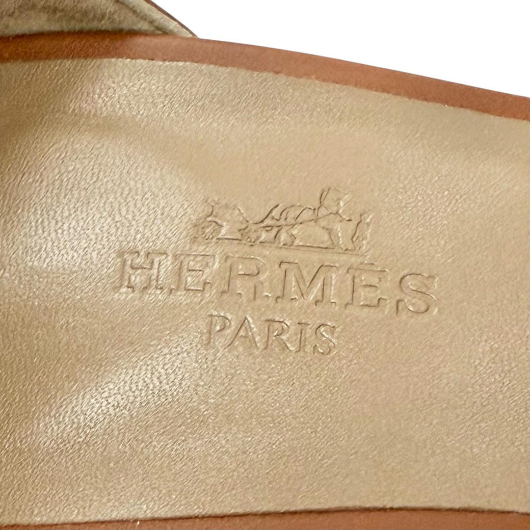 Excellent HERMES Sandals legend H logo leather wedge sole Brown 36.5 172196Z