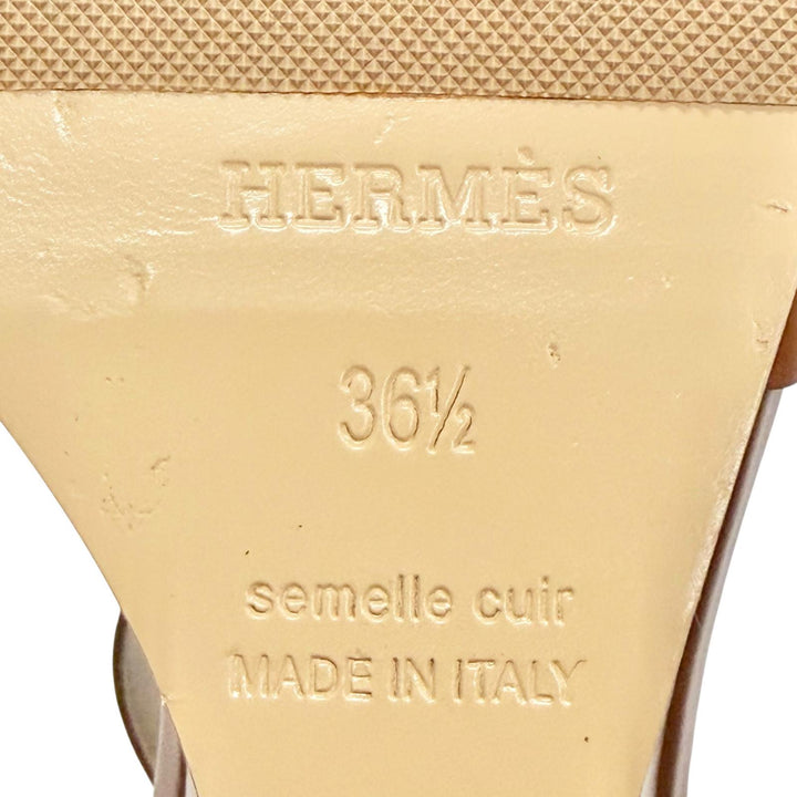 Excellent HERMES Sandals legend H logo leather wedge sole Brown 36.5 172196Z