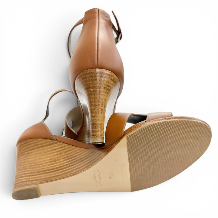 Excellent HERMES Sandals legend H logo leather wedge sole Brown 36.5 172196Z