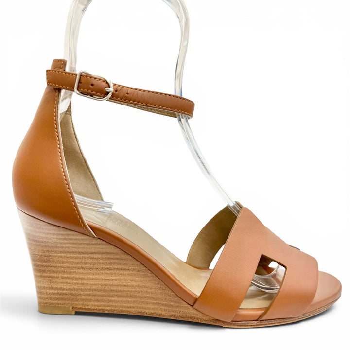 Excellent HERMES Sandals legend H logo leather wedge sole Brown 36.5 172196Z