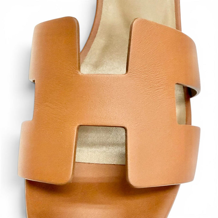 Excellent HERMES Sandals legend H logo leather wedge sole Brown 36.5 172196Z