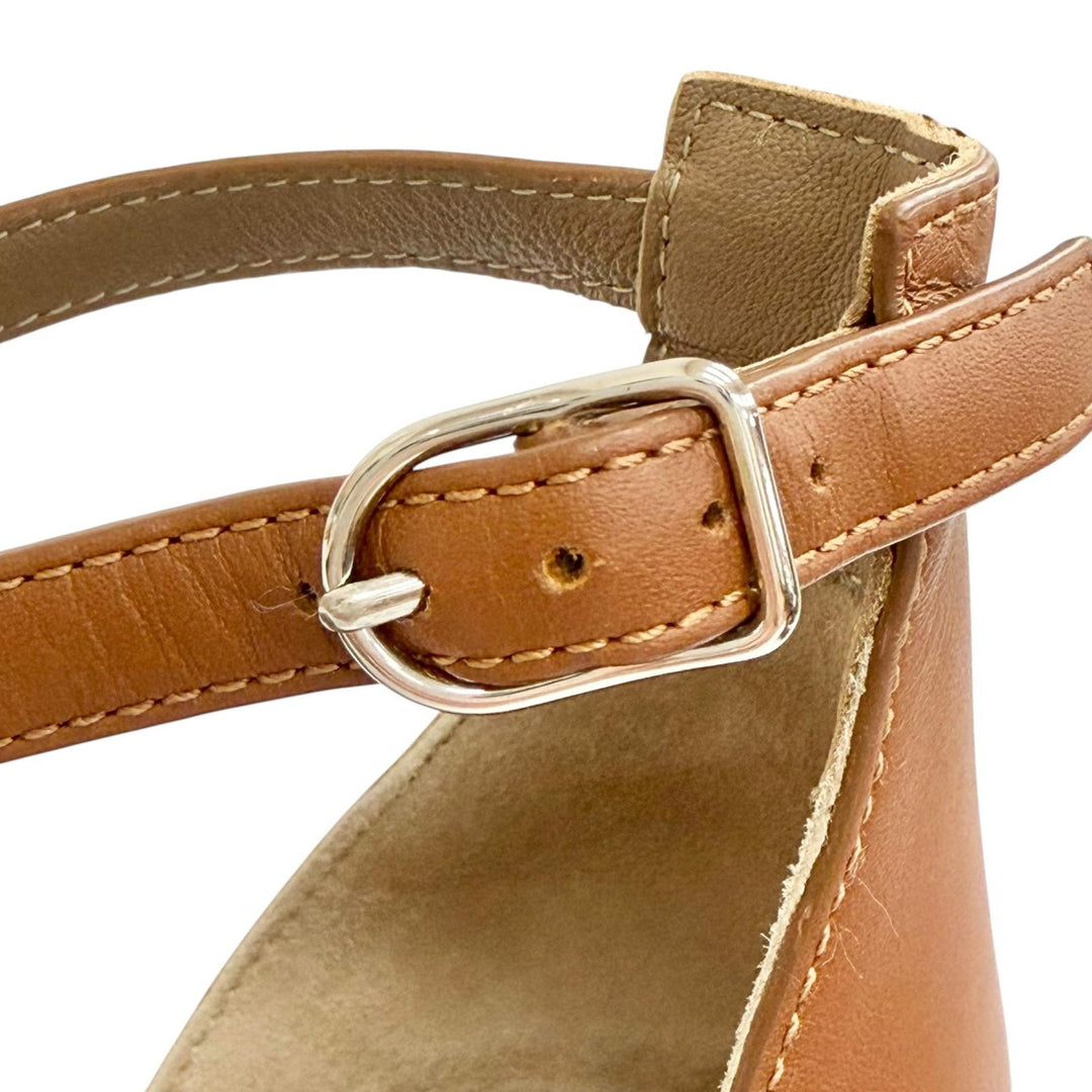 Excellent HERMES Sandals legend H logo leather wedge sole Brown 36.5 172196Z