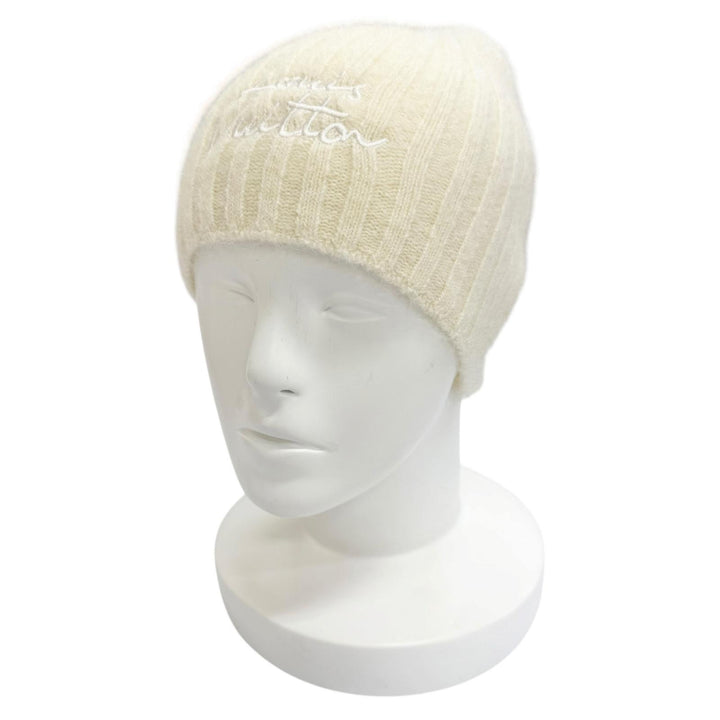 Excellent LOUIS VUITTON Knit cap Beanie LV Script knit hat Ecru S M97803