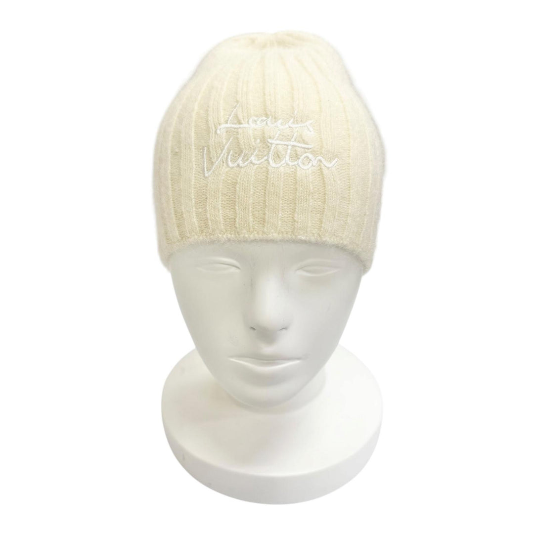 Excellent LOUIS VUITTON Knit cap Beanie LV Script knit hat Ecru S M97803