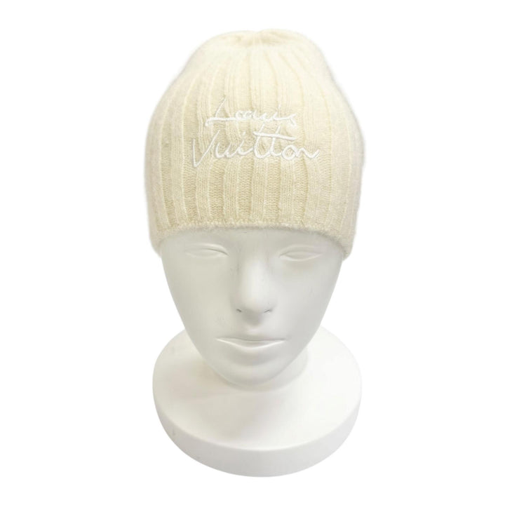 Excellent LOUIS VUITTON Knit cap Beanie LV Script knit hat Ecru S M97803