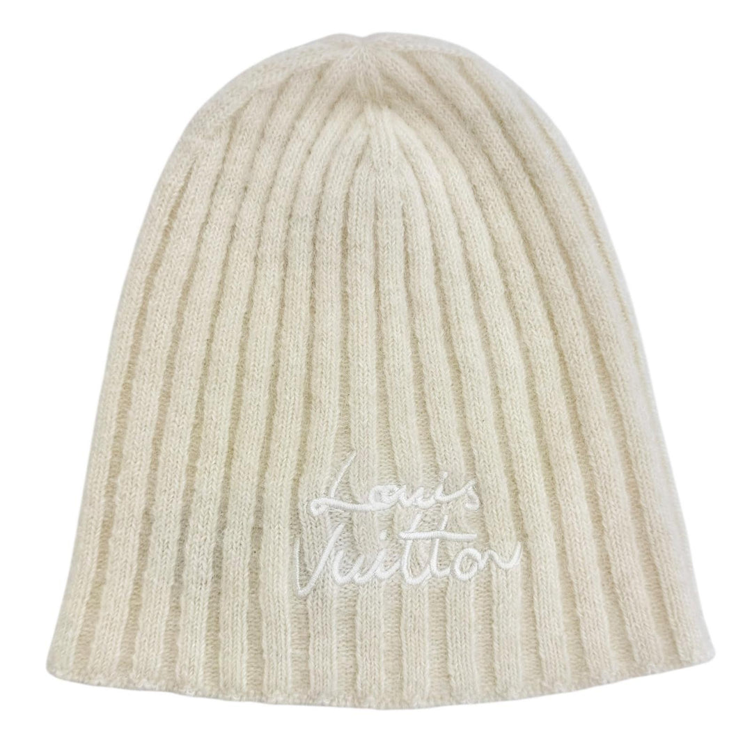Excellent LOUIS VUITTON Knit cap Beanie LV Script knit hat Ecru S M97803