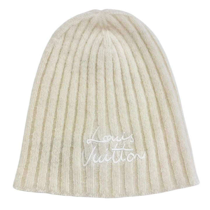 Excellent LOUIS VUITTON Knit cap Beanie LV Script knit hat Ecru S M97803