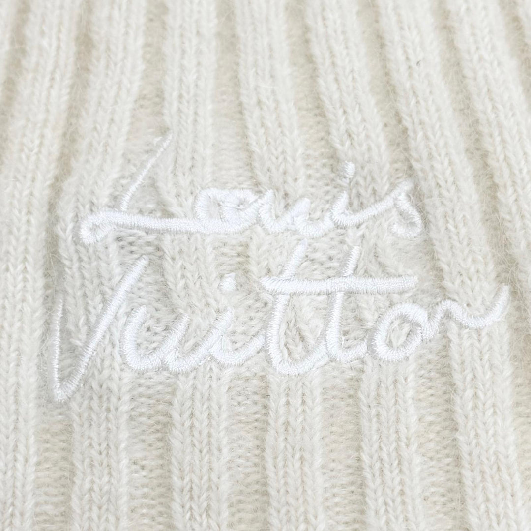 Excellent LOUIS VUITTON Knit cap Beanie LV Script knit hat Ecru S M97803