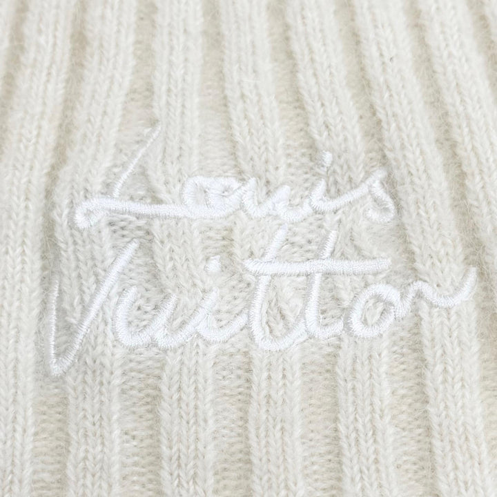 Excellent LOUIS VUITTON Knit cap Beanie LV Script knit hat Ecru S M97803