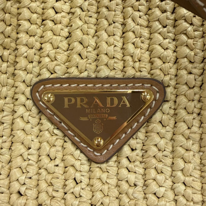 Excellent PRADA Handbag Crochet Mini Bucket Triangle Logo Leather Trim 2-Way