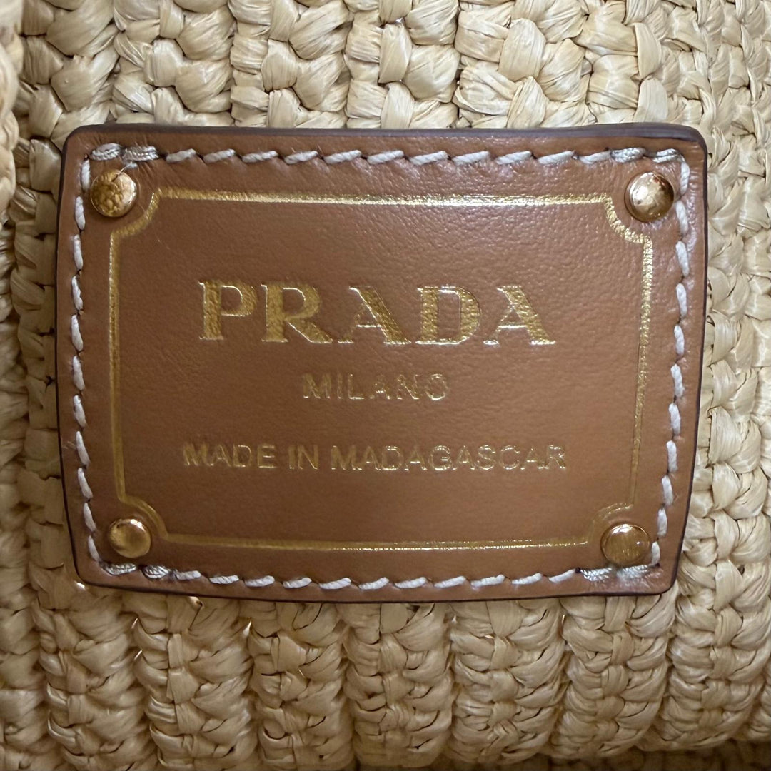 Excellent PRADA Handbag Crochet Mini Bucket Triangle Logo Leather Trim 2-Way