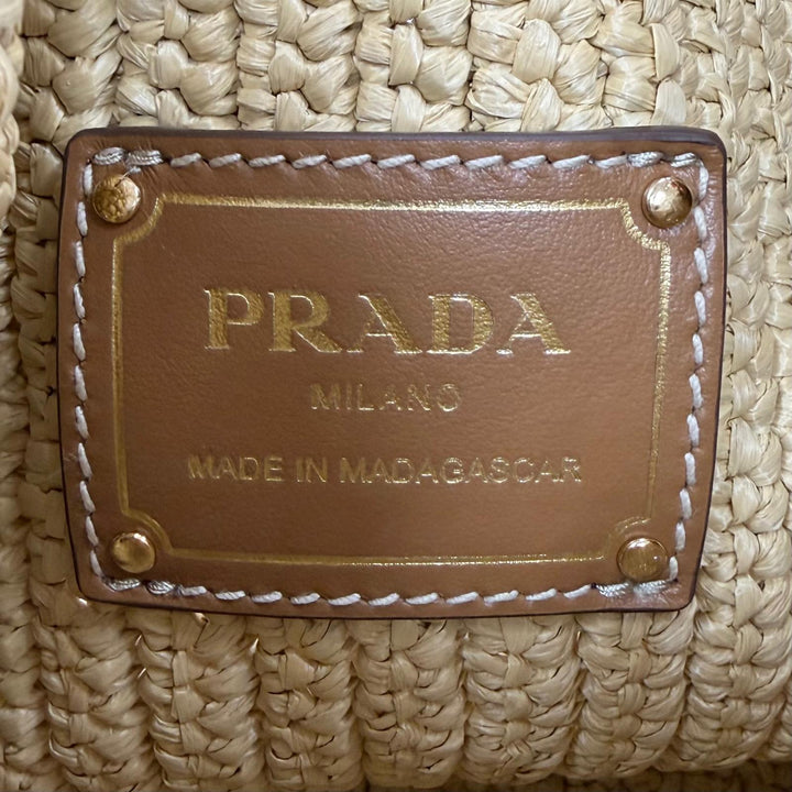 Excellent PRADA Handbag Crochet Mini Bucket Triangle Logo Leather Trim 2-Way