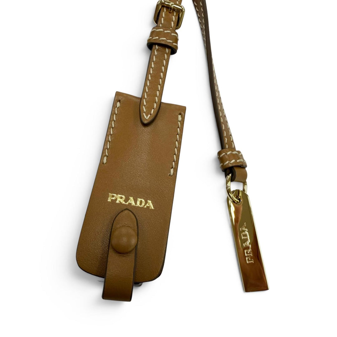 Excellent PRADA Handbag Crochet Mini Bucket Triangle Logo Leather Trim 2-Way
