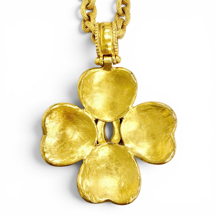 Very Good CHANEL Necklace COCO Mark Heart Motif Four-Leaf Clover Chain gold 96A
