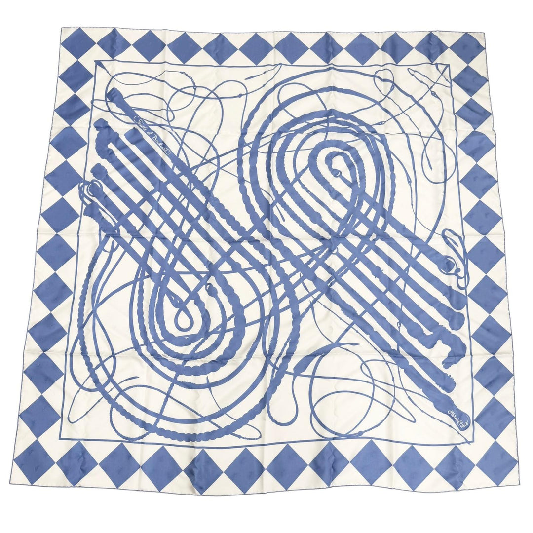 Excellent HERMES scarf Fouets and Badines Bandana Whip and Grip Blue silk Women