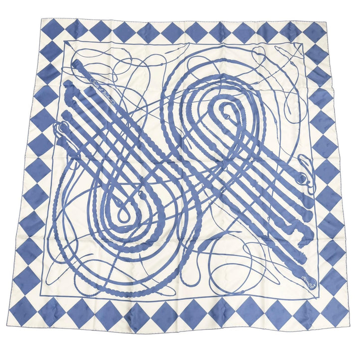 Excellent HERMES scarf Fouets and Badines Bandana Whip and Grip Blue silk Women
