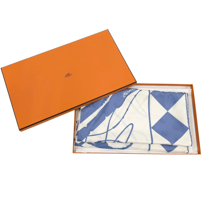 Excellent HERMES scarf Fouets and Badines Bandana Whip and Grip Blue silk Women